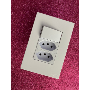 Conjunto Interruptor Simples + 2 Tomada 20a 4x2 - RECTA BRANCO SATIN FOSCO